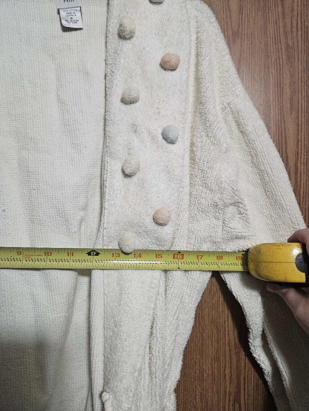 Garnet Hill Cream Colored Terry Cloth Robe With Pastel Pom Poms Size Small! - Picture 4 of 5